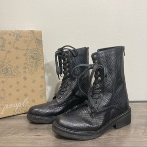 Free People Santa Fe Lace-up Boots Black Textured Leather Combat Boots